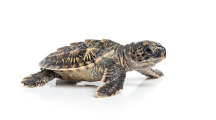 Obraz premium young turtle crawling on a white surface