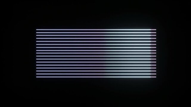 Neon glowing horizontal lines with gradient color transition on black background, abstract light effect for modern technology and futuristic motion graphics