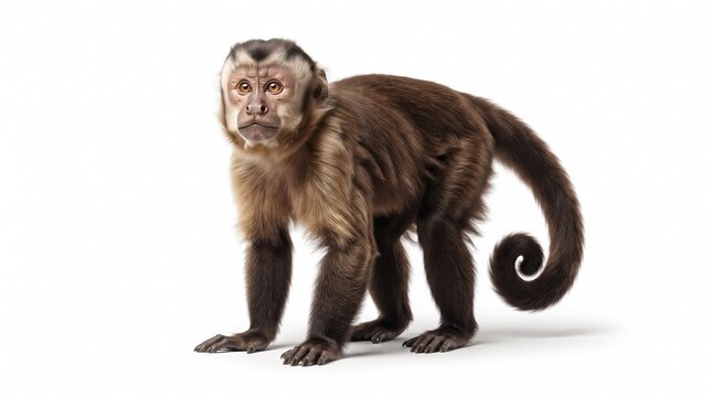 realistic capuchin monkey standing on white background