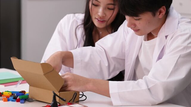 Teenage Students Using Hot Glue Gun for Science Project