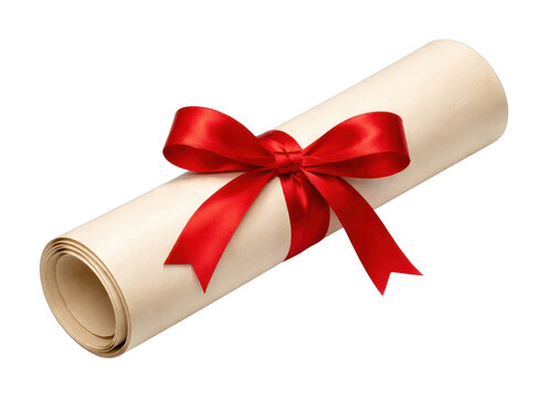 PNG Elegant rolled certificate with ribbon
