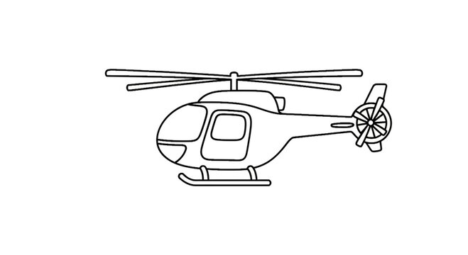 Simple line drawing of a helicopter, isolated on a transparent background. Vector illustration of a small aircraft.