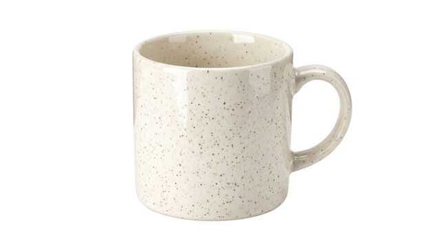 Ceramic coffee mug with speckled pattern, modern beige stoneware cup, minimalist tea mug for kitchen drinkware isolated PNG with Transparent Background
