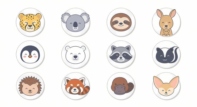 Cute Animal Faces Collection Set of Wild and Exotic Creatures.