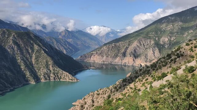 The view of the dams along the roadside while traveling from Artvin to Şavşat in T&uuml;rkiye.