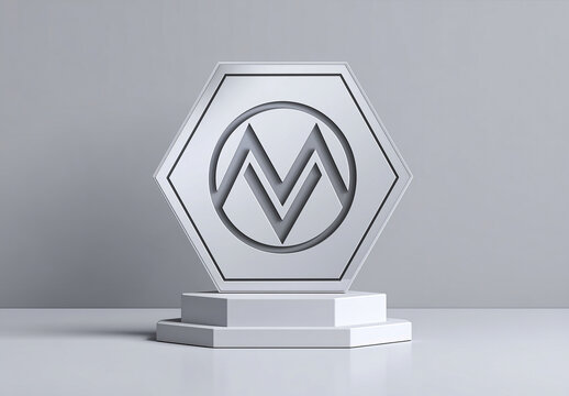 Logo Engraved in Hexagonal Metal Trophy Mockup