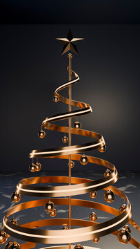 Metal spiral christmas tree with gold ornaments and star topper
