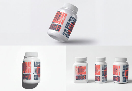 Mockup Template of White Plastic Supplement Jars