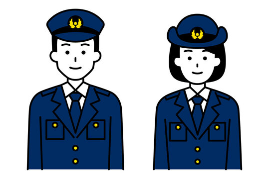 正面向きの男女の警察官　セット