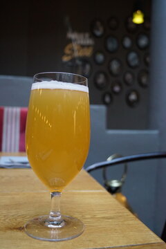 Hazy pale ale beer in a nice bar