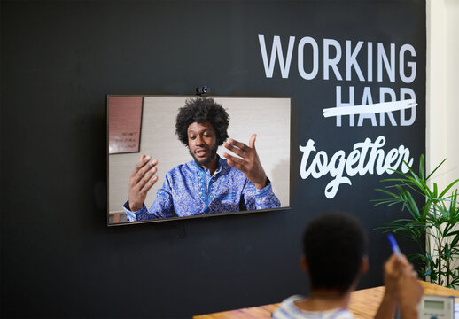 Mockup Template of Wall Mounted TV Screen in Office