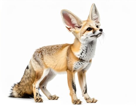Curious Fennec Fox Standing Alert With Large Ears Raised and Listening Carefully
