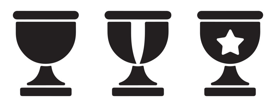 Black trophy cup icons with thick rounded rims and flat solid bases designed for competition winner award graphics.