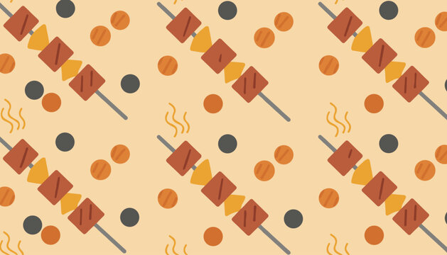 Meat and vegetable skewers repeating in a seamless food pattern