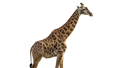 Wild giraffe standing tall animal african savanna wildlife safari isolated on transparent background © RobynRees
