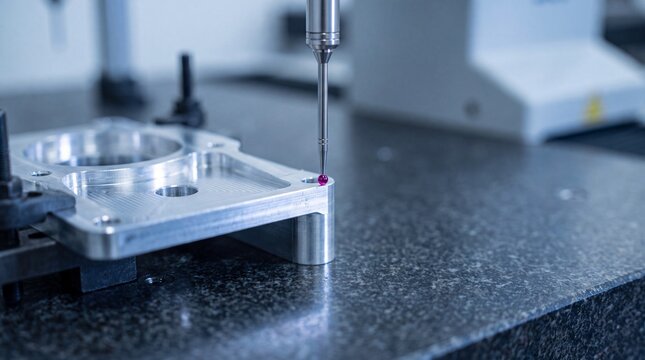 Coordinate Measuring Machine Probe Touching Precision Machined Part