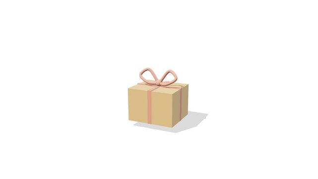 A plain brown gift box with a pink ribbon and bow on a white background
