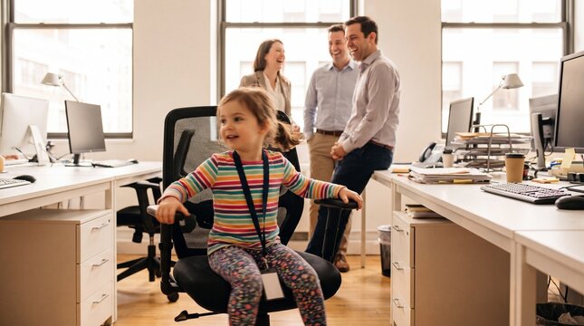 Child Spinning in Parent's Office Chair on Bring Your Kid to Work Day