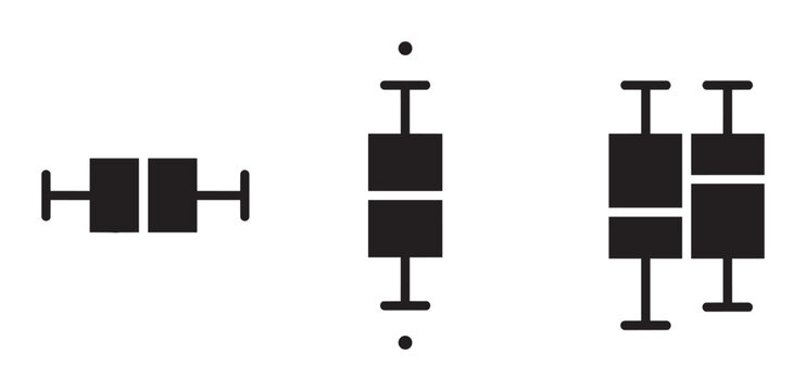 Box plot icons set with whiskers and outliers for data visualization, science and business