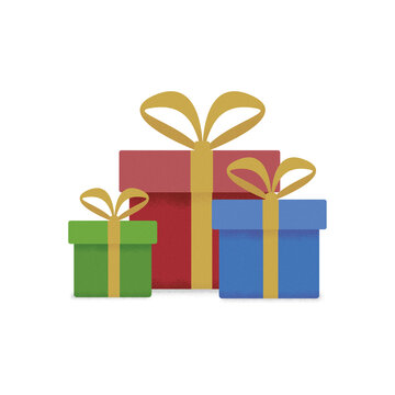 Christmas gift box collection with colorful packages and gold ribbon illustration