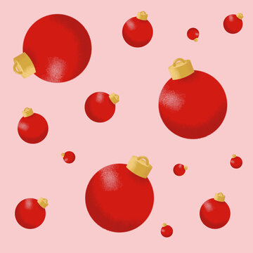 Christmas red ornament pattern on soft pink background illustration