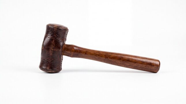 Leather mallet with wooden handle isolated on white