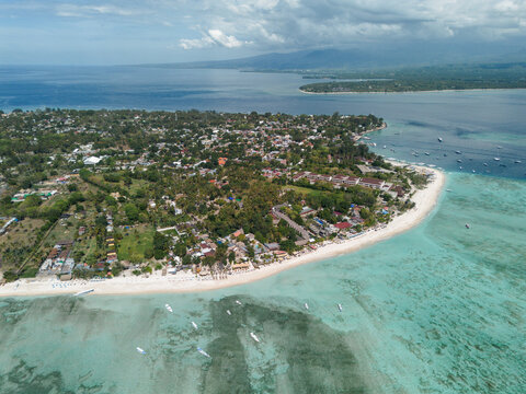 Aerial view shows the tropical paradise island of Gili Air