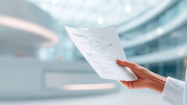 close up of a person s hand holding a minimalist digital health report showing an abstract biological age indicator without readable numbers
