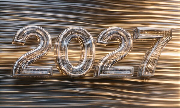 Shiny 2027 numbers glowing against dynamic golden motion blur background.