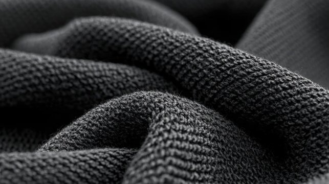 Full frame machine knitted fabric in elegant charcoal gray, ultra fine uniform knit structure, precise tiny loops creating a smooth technical textile