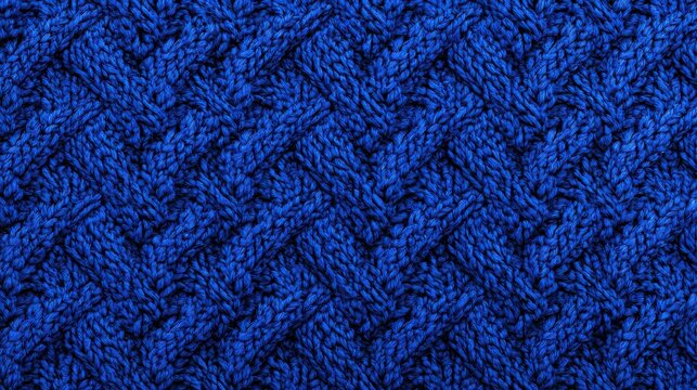 Full frame machine knitted fabric in rich cobalt blue, precise repeating geometric knit pattern, extremely even industrial stitching, smooth