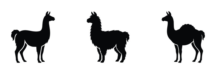 Fototapeta premium Llama and camel silhouettes set with diverse camelids for logos and icons