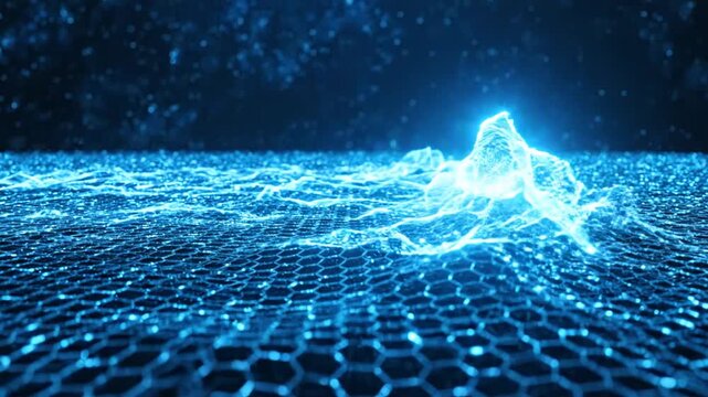 Abstract blue hexagonal grid with glowing data wave