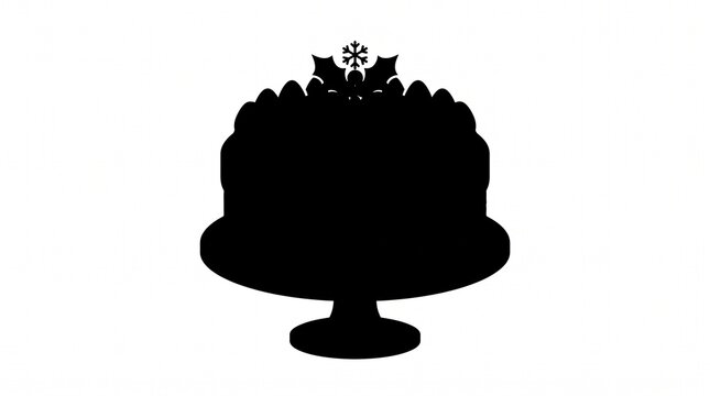 Black silhouette of a decorated celebration cake on a pedestal cake stand