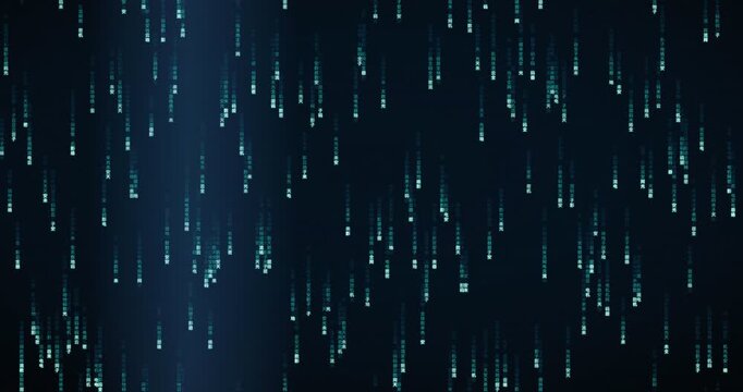 Dense Han ideogram characters fall in a teal circuit animation, creating a full-frame code field with a soft neon glow.