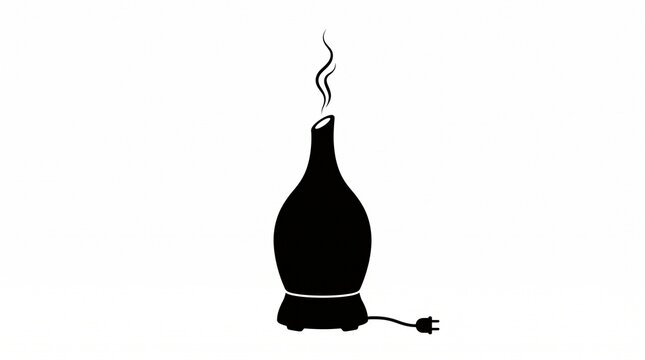 Black silhouette of an electric aromatherapy oil diffuser emitting vapor steam