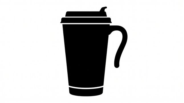 Black silhouette of a reusable coffee tumbler with a lid and handle