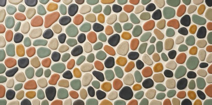 Multi colored decorative pebble tile mosaic with smooth rounded stones in earthy generated using ai