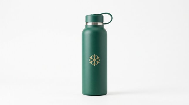 Green stainless steel reusable water bottle isolated on a white background