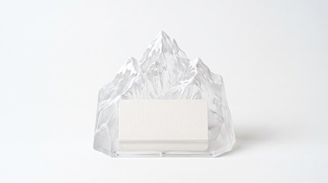 Transparent mountain shaped card or note holder on white background