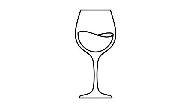 Simple black line drawing of an elegant wine glass half-filled with some liquid on a clean white background.