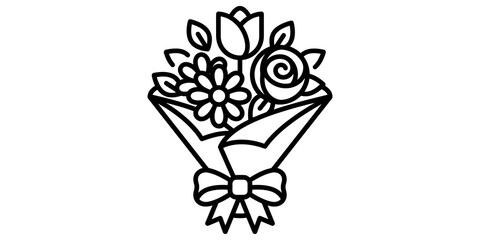 Fototapeta premium Bouquet of flowers with tulip and rose wrapped in paper for gift and celebration.