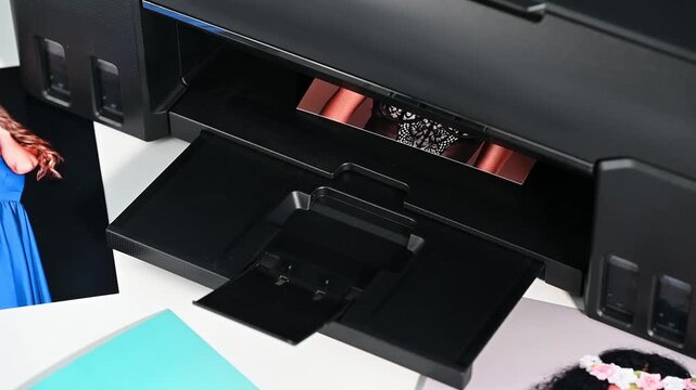 Modern inkjet printer printing a colorful photo