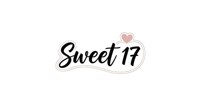 Charming 'Sweet 17' script typography featuring a delicate pink heart, perfect for celebrating birthdays, invitations, and special teenage milestones