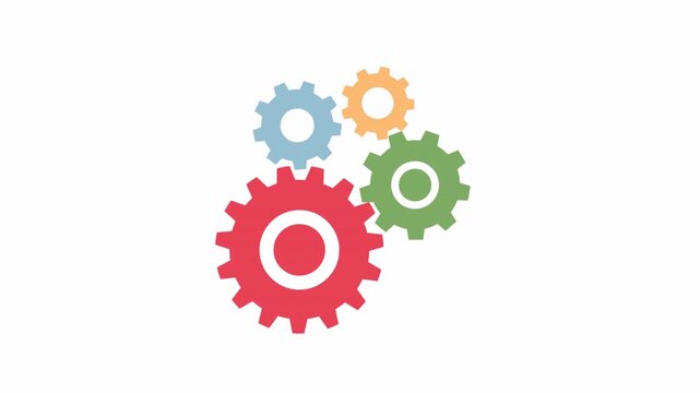 Colorful mechanical gears rotating and working together in harmony.