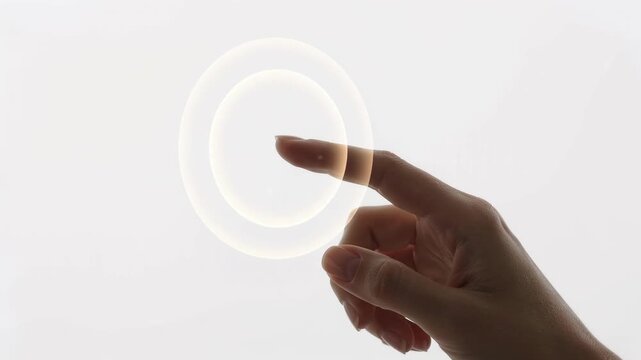 Hand touching glowing digital circle on touch screen display