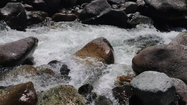 A slow-motion view of the stream flowing through Elevit Plateau in Rize, T&uuml;rkiye