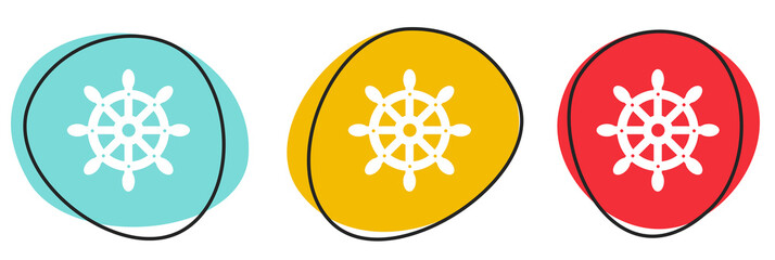 Button Banner Set mit 3 bunten Buttons: Steuerrad von Schiff © kebox