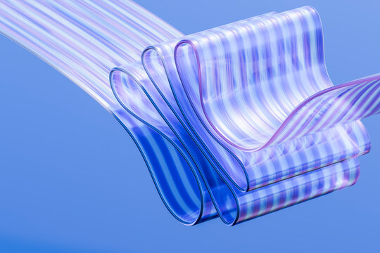 Folded iridescent data bands forming a translucent technology bridge 3D