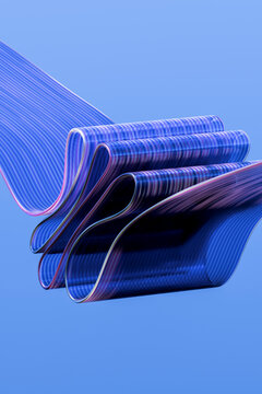 Suspended folded data ribbons forming a compact futuristic module 3D